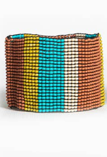 Ivory Citron Rust with Turquoise Stripe Stretch Seed Bead Bracelet