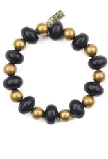 Black Oval and Brass Bead Bracelet