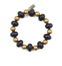 Black Oval and Brass Bead Bracelet
