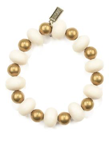 White Oval and Brass Bead Bracelet