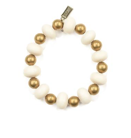 White Oval and Brass Bead Bracelet