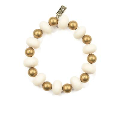 White Oval and Brass Bead Bracelet