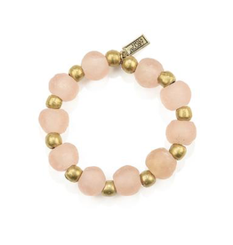 Pink Recycled Glass and Brass Bead Stretch Bracelet