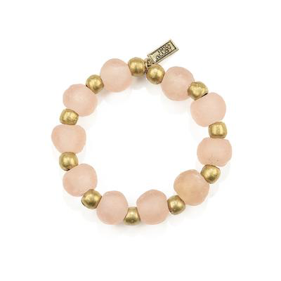 Pink Recycled Glass and Brass Bead Stretch Bracelet