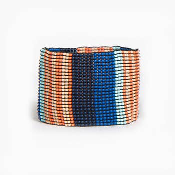 Lapis and Coral Stripe Stretch Bracelet