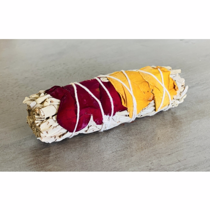 White Sage w Dried Rose Petals Smudge Stick