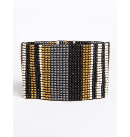 Black and Ivory Gold Stripe Bracelet