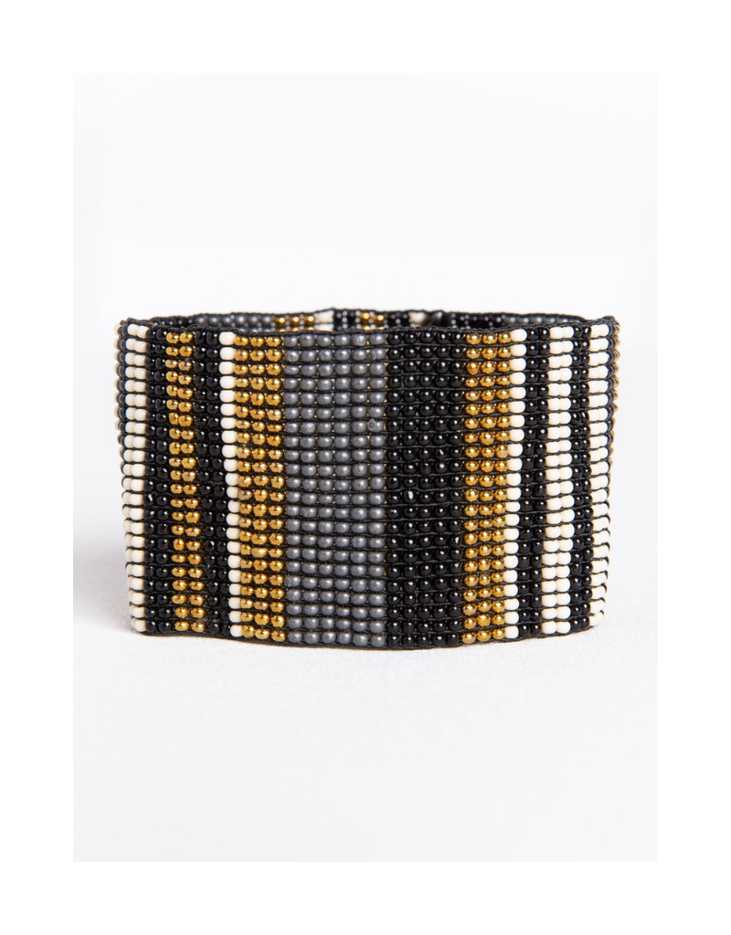 Black and Ivory Gold Stripe Bracelet