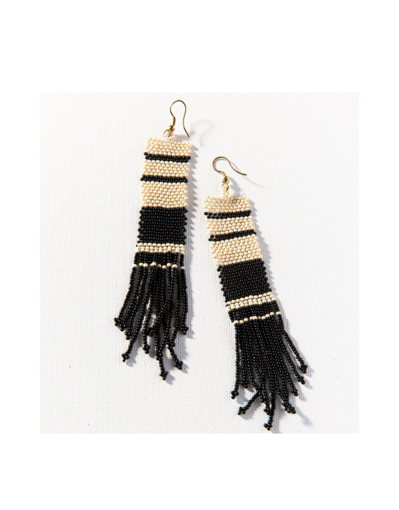 Black and Ivory Stripe Seed Bead Earring