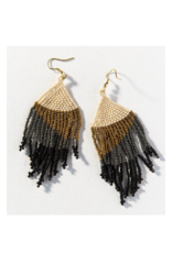 Black Ombre Earring with Gold Fringe