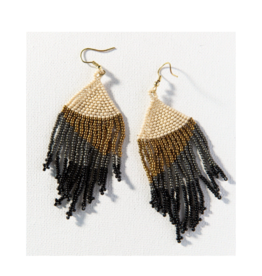 Black Ombre Earring with Gold Fringe