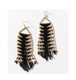Black with Ivory Arrow Fringe on Triangle Earring