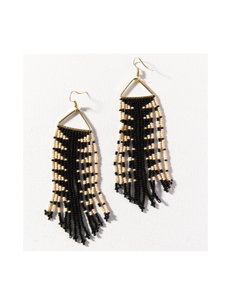 Black with Ivory Arrow Fringe on Triangle Earring