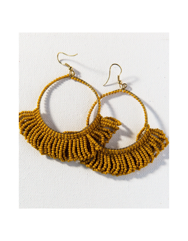 Citron Fringe Hoop Seed Bead Earring