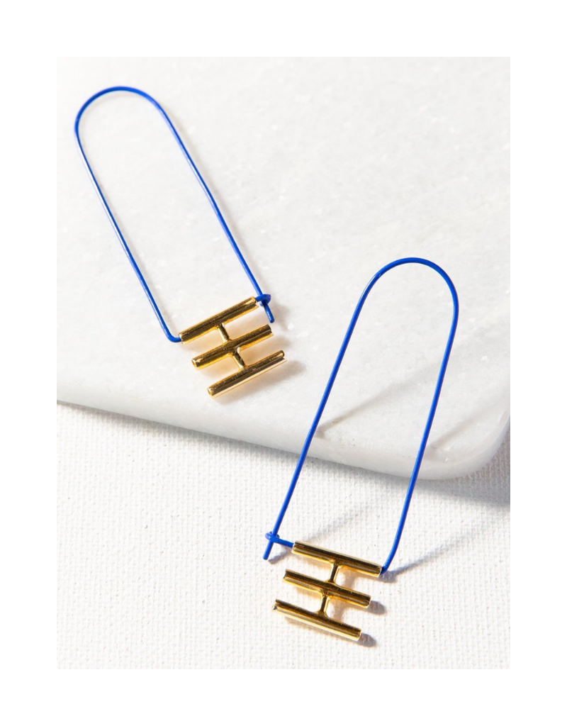 Elongated Cobalt Blue Hoop Earring