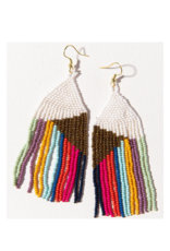Gold and White with Bright Stripes Fringe Earring