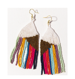 Gold and White with Bright Stripes Fringe Earring