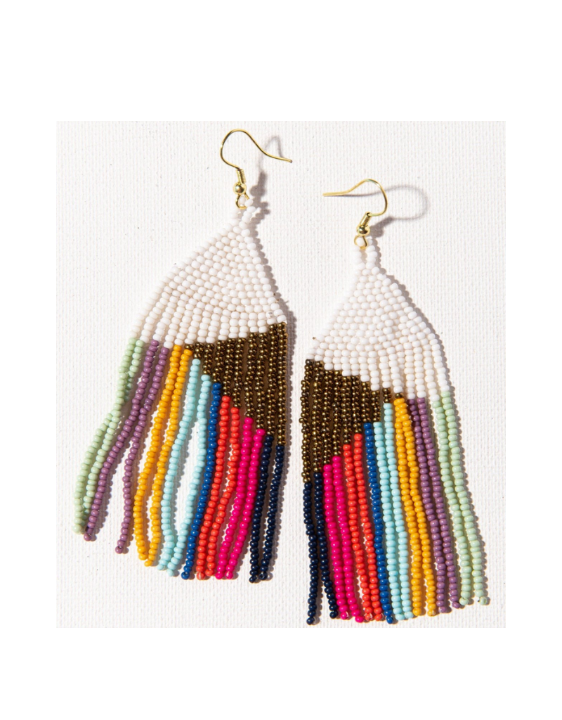 Gold and White with Bright Stripes Fringe Earring