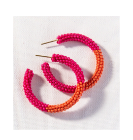 Hot Pink and Coral Color Block Hoop Earring Small