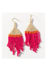 Hot Pink, Ivory, and Coral Stripe Fringe Earring