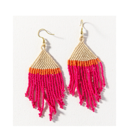 Hot Pink, Ivory, and Coral Stripe Fringe Earring