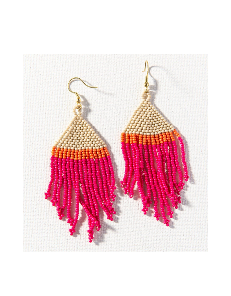 Hot Pink, Ivory, and Coral Stripe Fringe Earring