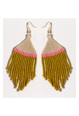 Ivory, Pink, and Citron Stripe Fringe Earring