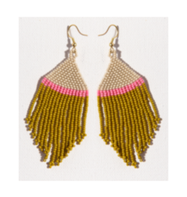 Ivory, Pink, and Citron Stripe Fringe Earring