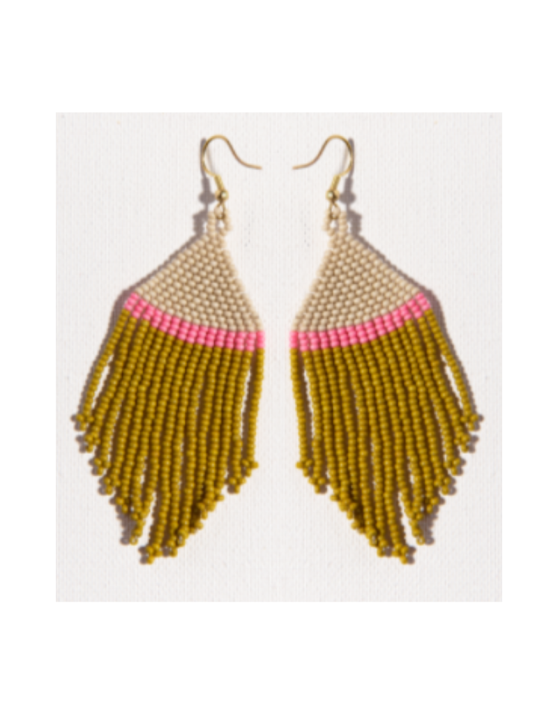 Ivory, Pink, and Citron Stripe Fringe Earring
