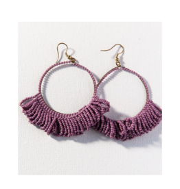 Lilac Fringe Hoop Seed Bead Earring