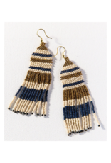 Navy and Ivory Gold Seed Bead Stripe Earring
