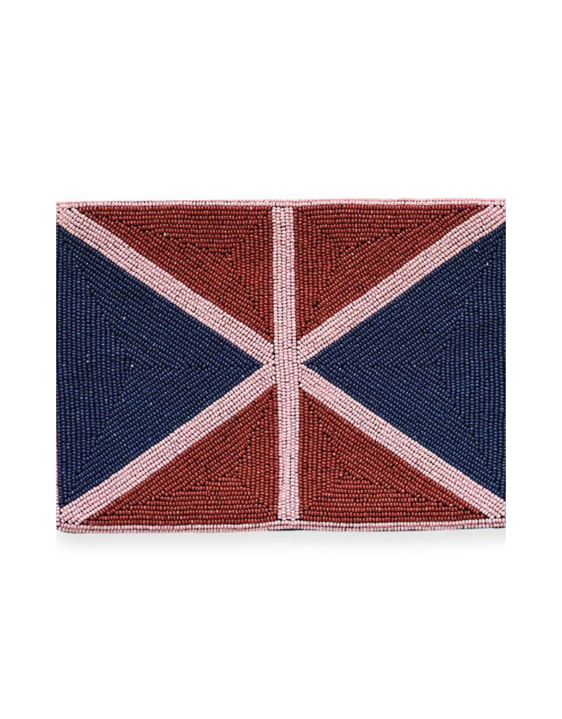 Navy and Pink X Pattern Beaded Clutch