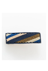 Navy, Pink, Lapis and Gold Diagonal Stripe Beaded Barrette