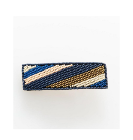 Navy, Pink, Lapis and Gold Diagonal Stripe Beaded Barrette