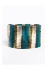 Peacock and Ivory Gold Stripe Stretch Bracelet
