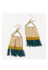 Peacock Citron and Ivory Colorblock Fringe Triangle Earring