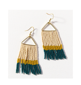 Peacock Citron and Ivory Colorblock Fringe Triangle Earring