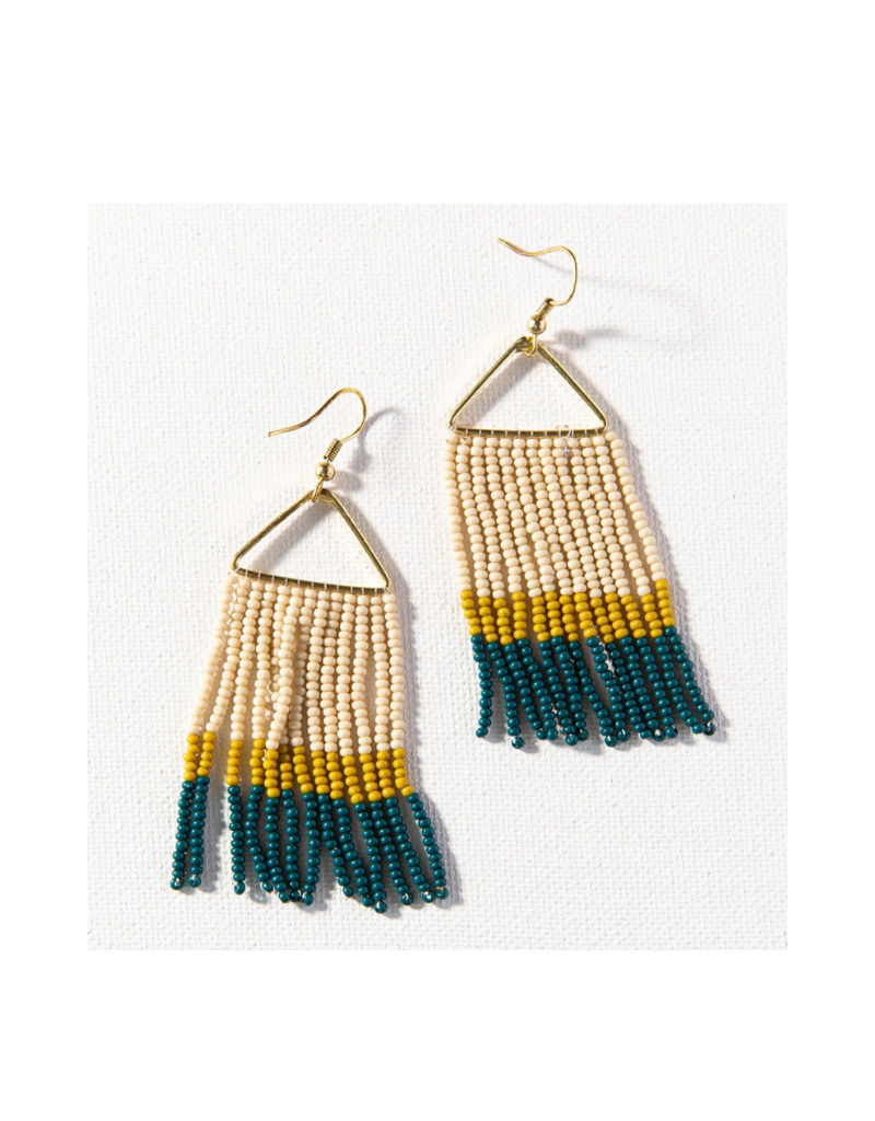 Peacock Citron and Ivory Colorblock Fringe Triangle Earring