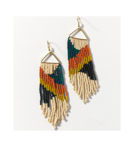 Peacock, Rust, and Citron Diagonal on Triangle Earring