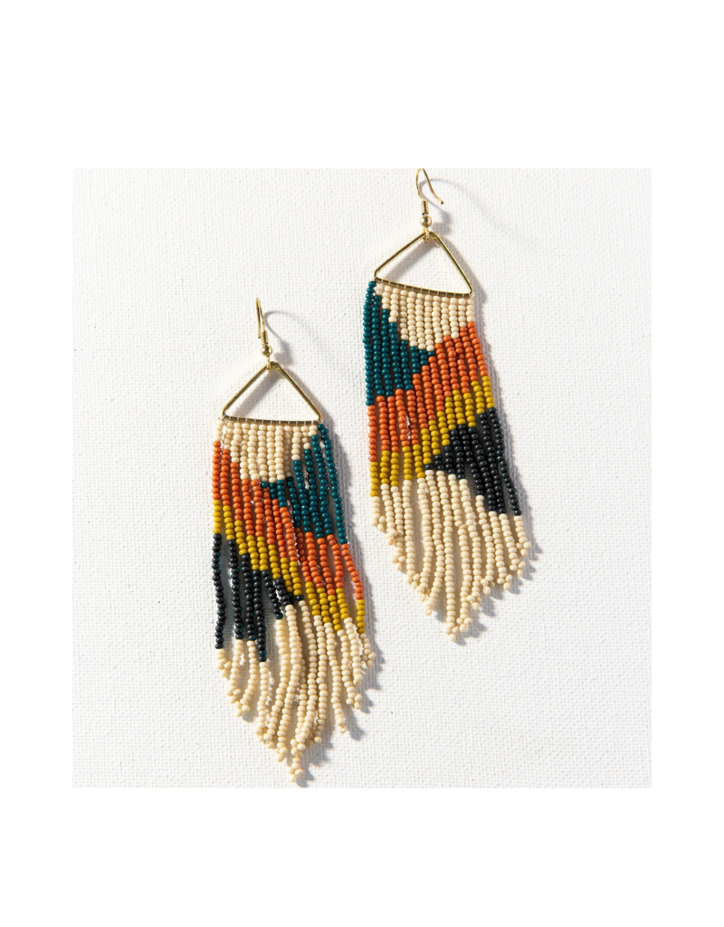 Peacock, Rust, and Citron Diagonal on Triangle Earring