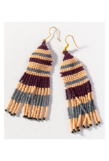 Pink, Grey, and Port Seed Bead Stripe Earring