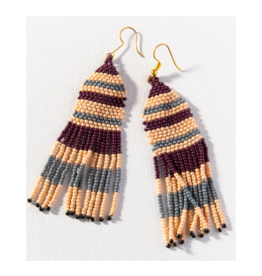 Pink, Grey, and Port Seed Bead Stripe Earring