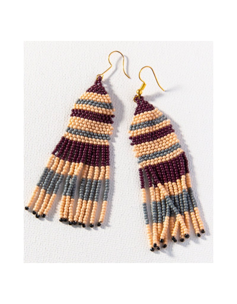 Pink, Grey, and Port Seed Bead Stripe Earring