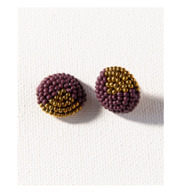 Port and Gold Button Earring