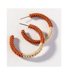 Rust and Ivory Color Block Hoop Earring