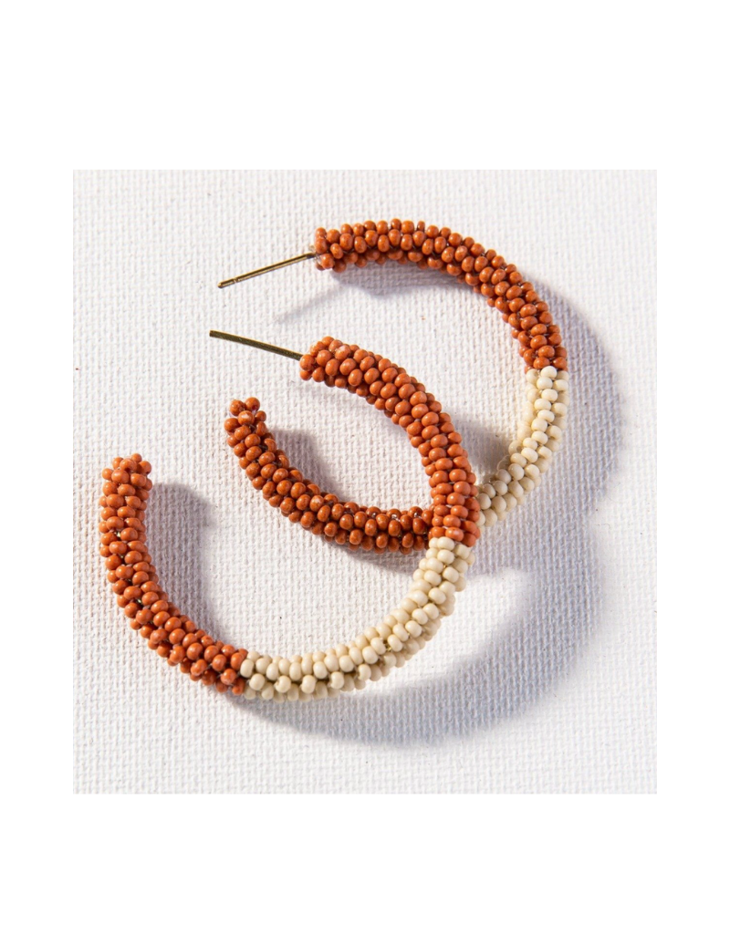 Rust and Ivory Color Block Hoop Earring