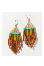 Rust Ivory Citron with Turquoise Stripe Fringe Earring