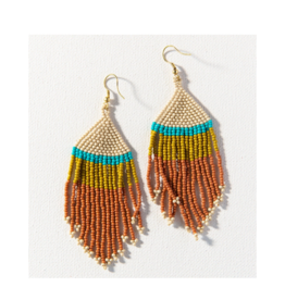 Rust Ivory Citron with Turquoise Stripe Fringe Earring