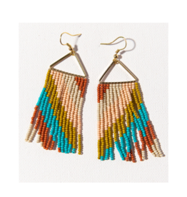 Rust, Pink, and Turquoise Diagonal Stripe Triangle Earring