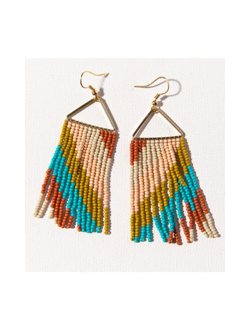 Rust, Pink, and Turquoise Diagonal Stripe Triangle Earring